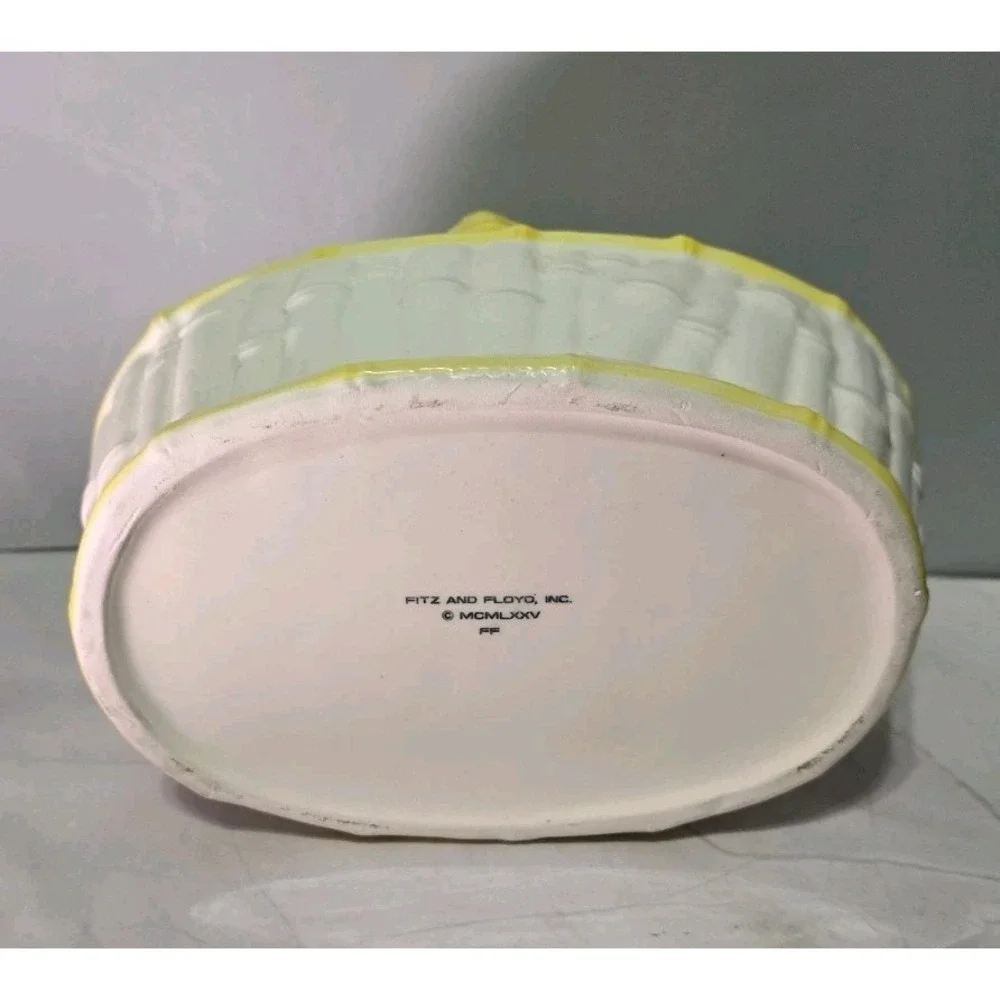 Vin Ltage Fitz And Floyd Ceramic Basket With Handle Yellow And White
